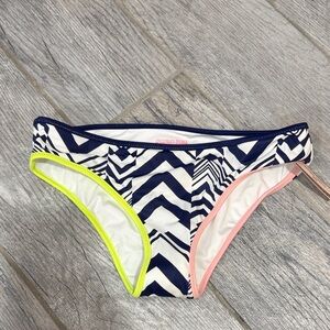 Victoria's Secret Navy and White Chevron Bikini Bottom with Pink and Yellow Trim